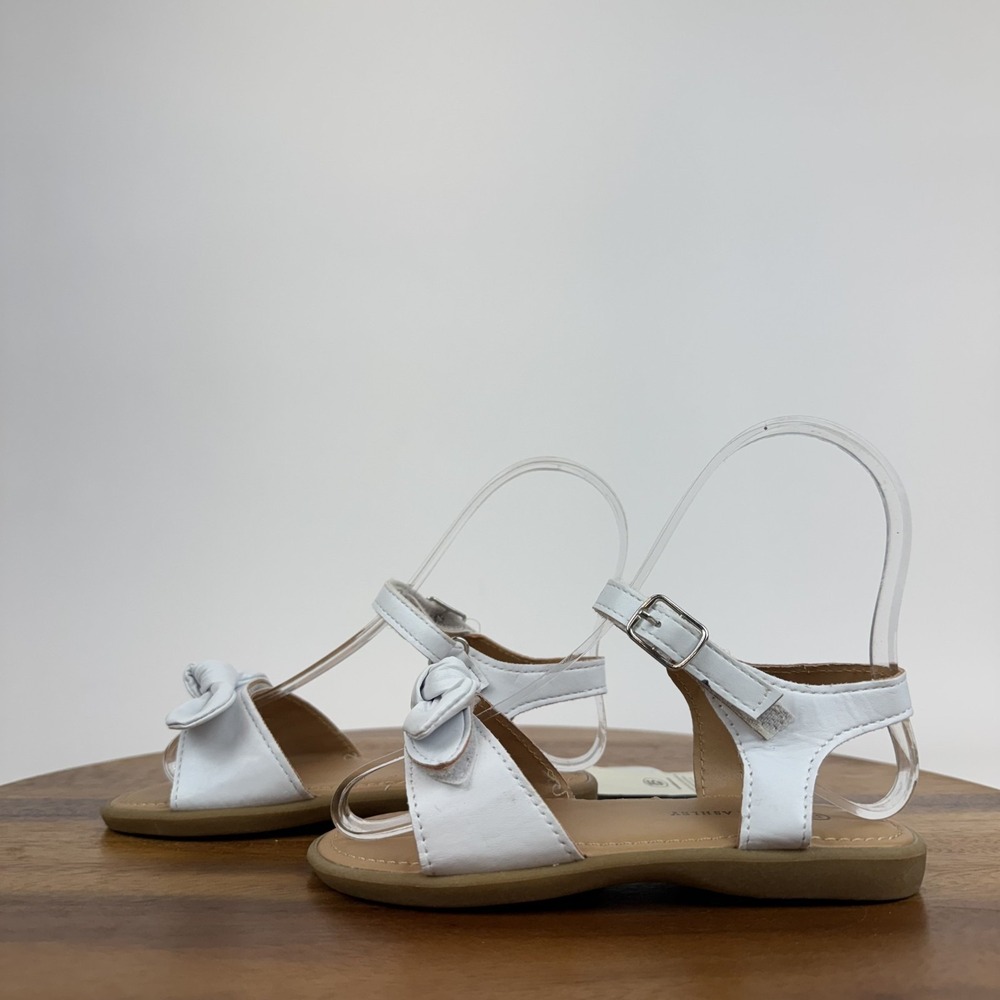 New NWOB Little Kids Girls Laura Ashley Bowknot Strappy White Sandals Size 11 C